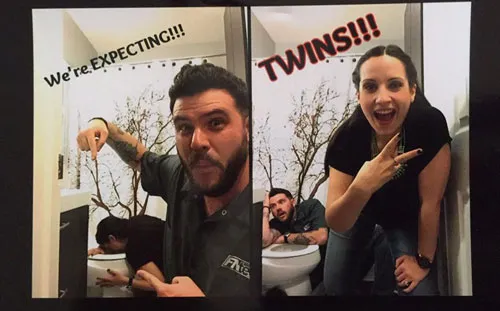 Mom and Dad react to pregnancy and twin news in bathroom